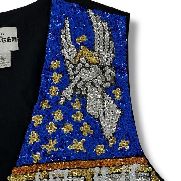 Baby Gem Heavy Sequin Christmas Vest Santa Angel Tree Window Holiday Party Sz L - Picture 7 of 11